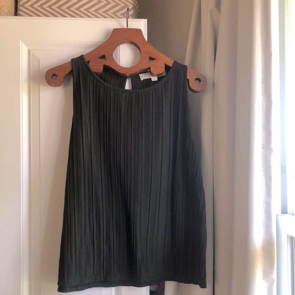 Loft Olive Pleated Top
